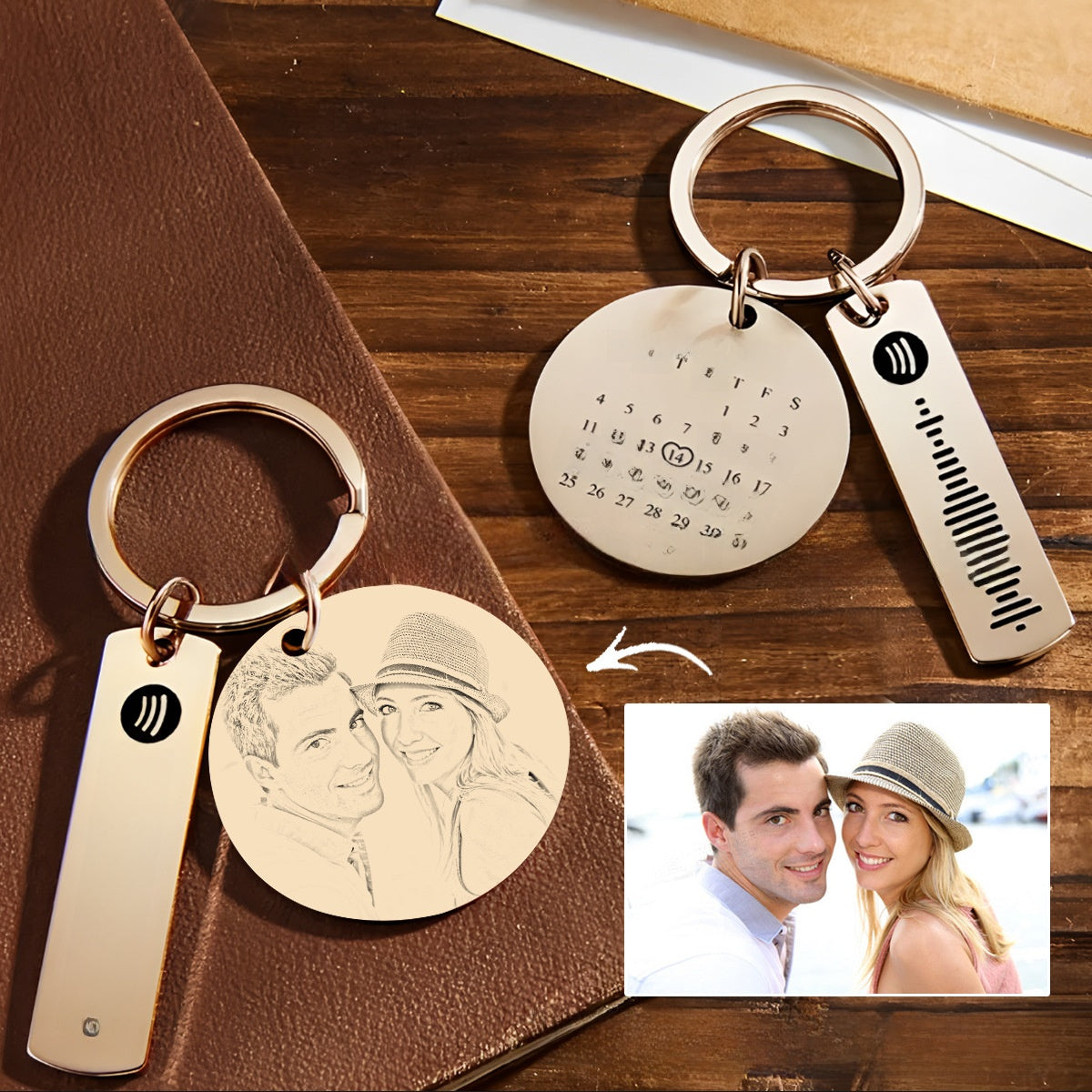 Personalized Photo Engraved Keychain ? Custom Stainless Steel Gift with Calendar & Message Tag