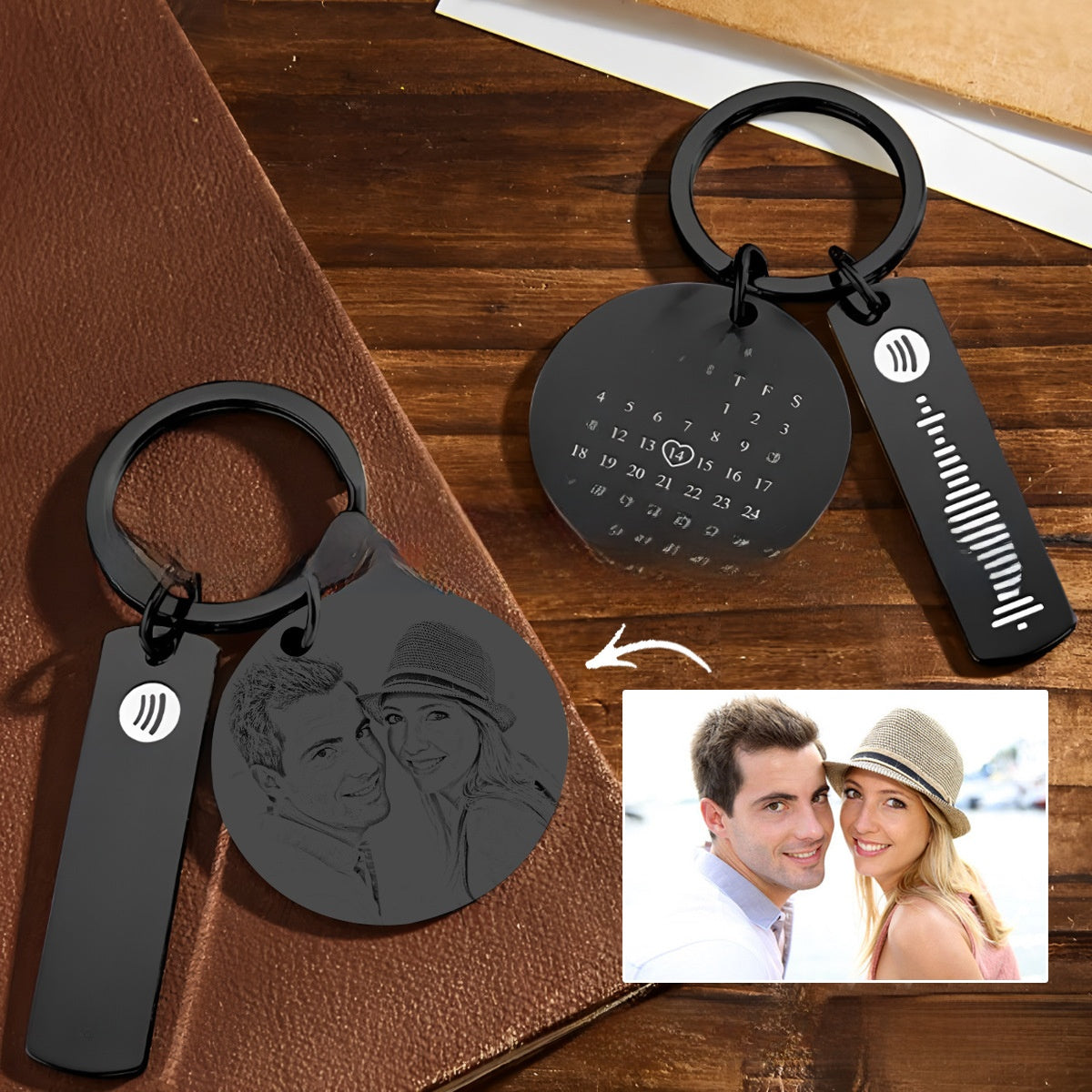 Personalized Photo Engraved Keychain ? Custom Stainless Steel Gift with Calendar & Message Tag