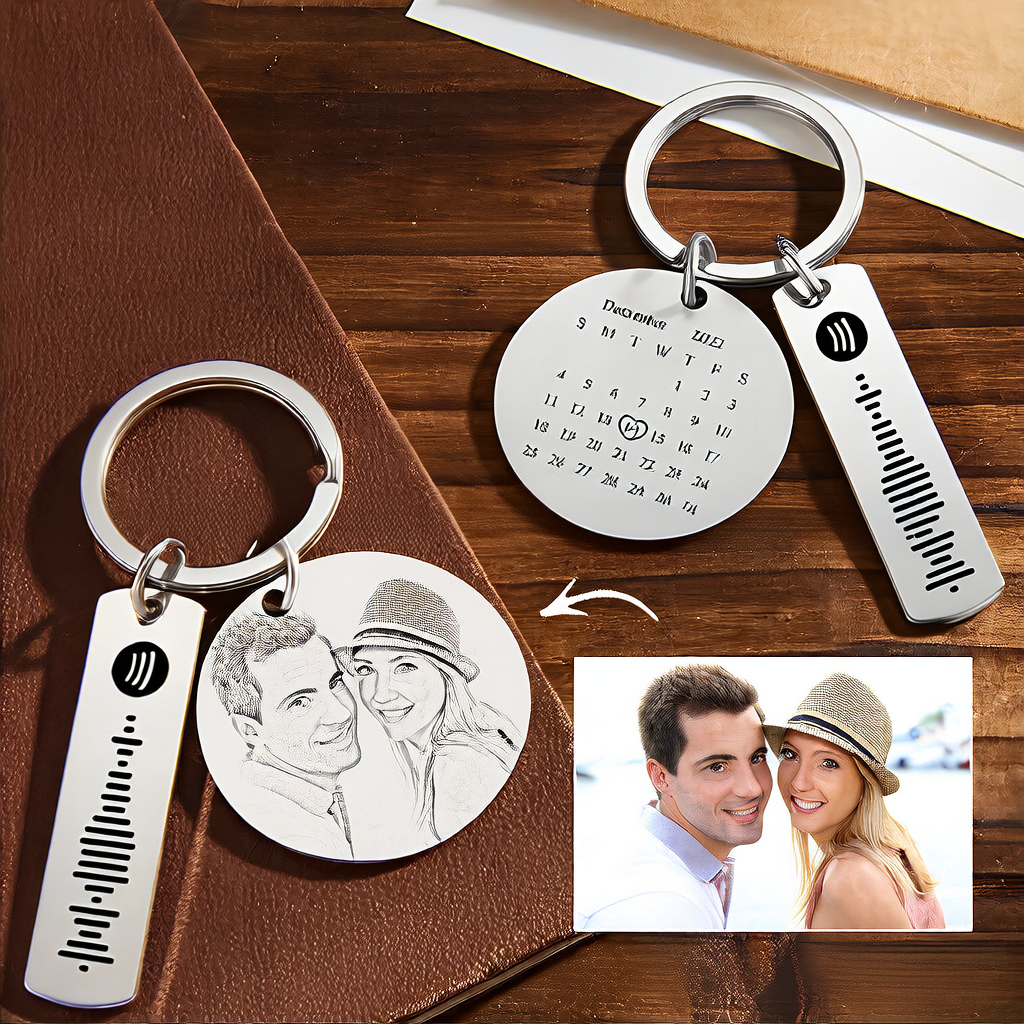 Personalized Photo Engraved Keychain ? Custom Stainless Steel Gift with Calendar & Message Tag