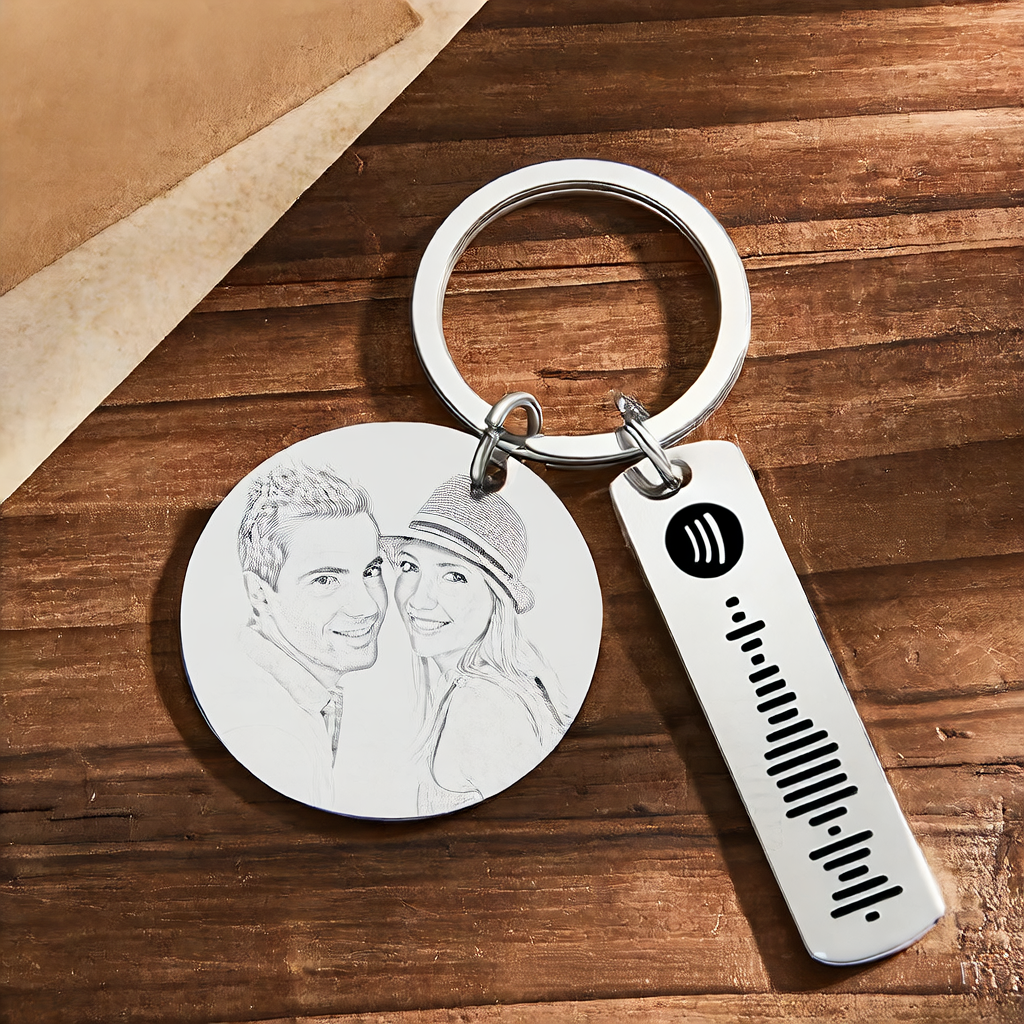 Personalized Photo Engraved Keychain ? Custom Stainless Steel Gift with Calendar & Message Tag