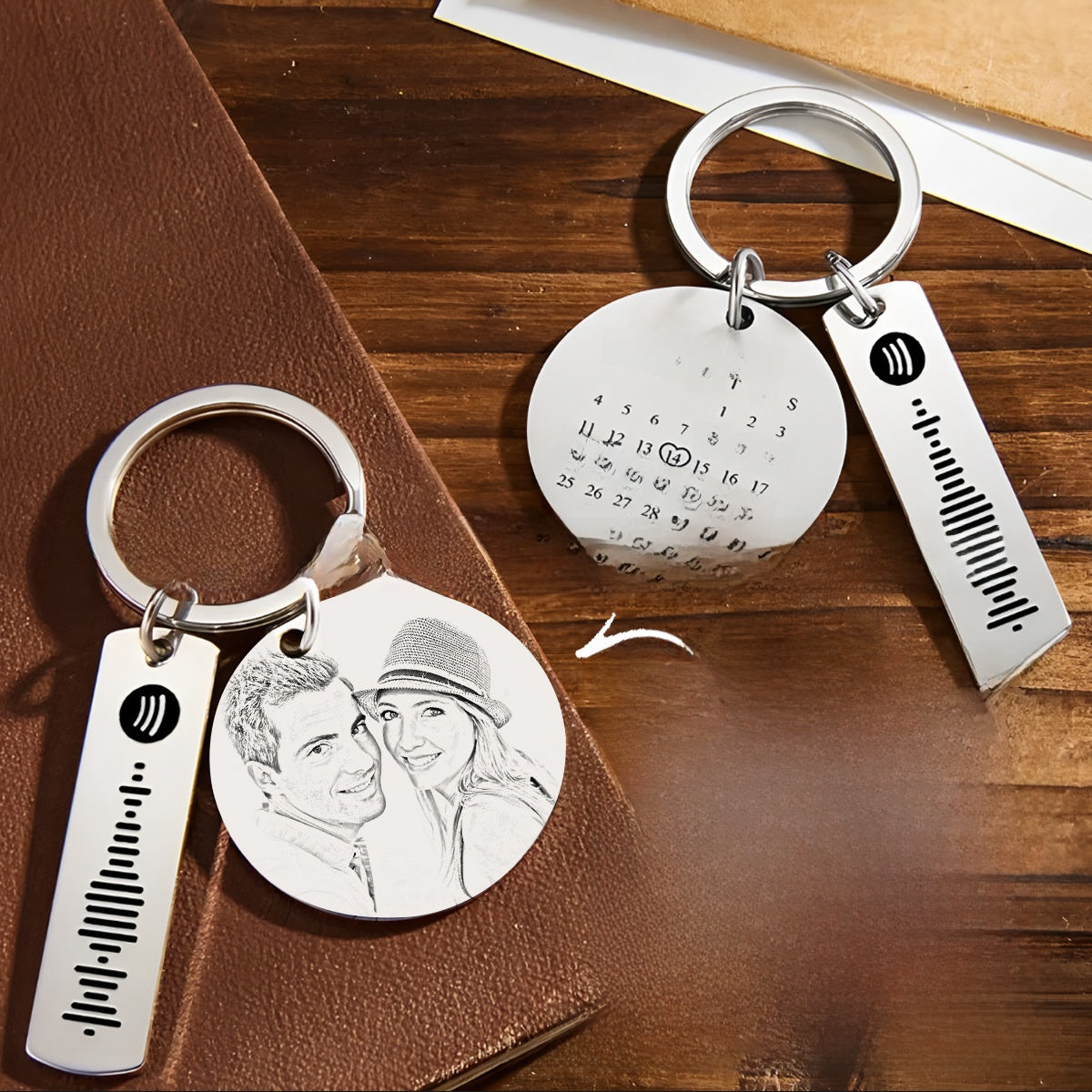 Personalized Photo Engraved Keychain ? Custom Stainless Steel Gift with Calendar & Message Tag