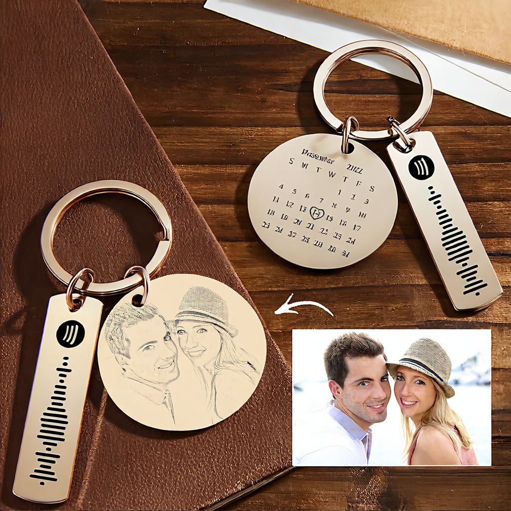 Personalized Photo Engraved Keychain ? Custom Stainless Steel Gift with Calendar & Message Tag