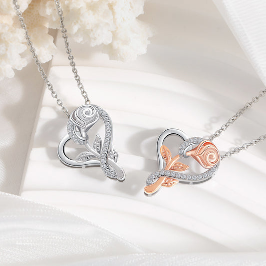 Eternal Rose Heart Pendant Necklace ? Two-Tone Crystal Anniversary Gift
